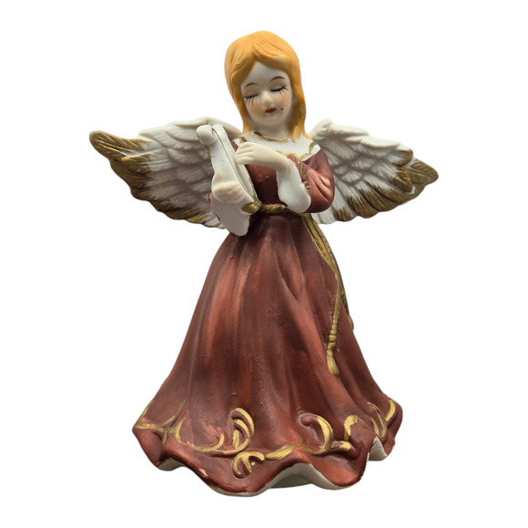 Hand-Painted Tearful Bisque Porcelain Angel with Harp Vintage Rotating Music Box - Picture 4 of 13